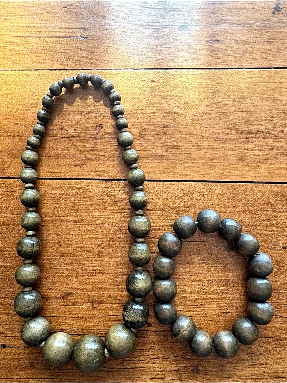 Set of Natural Wood Beaded Necklace & Bracelet